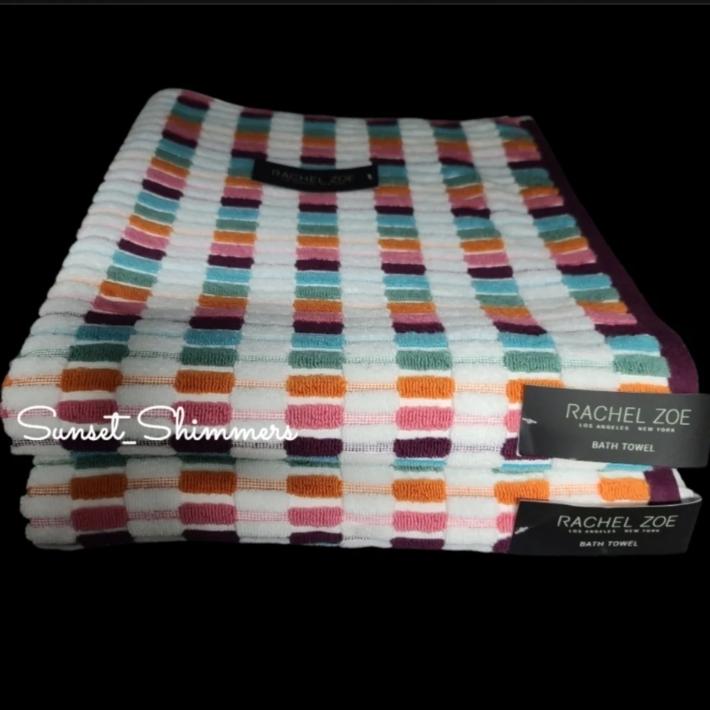 4pc Rachel Zoe Colorful Fall Mosaic 100% Cotton Bath & Hand Towel Set NEW